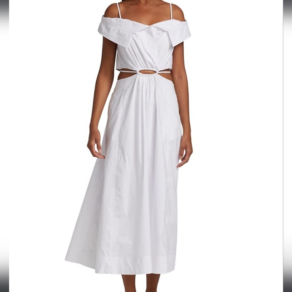 NWT$500 Jonathan Simkhai White Ansley Off-The-Shoulder Shirt Midi Dress Sz Large - Picture 15 of 16